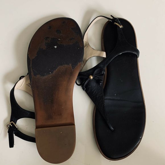 Cole Haan Black Leather T Strap Sling Back Sandals - Picture 4 of 4